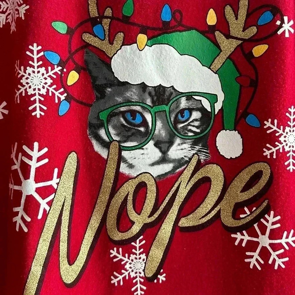 Ho Ho Nope Cat Ugly Christmas Sweater, Red Holiday Sweater, Glitter, Size Med - Picture 3 of 16